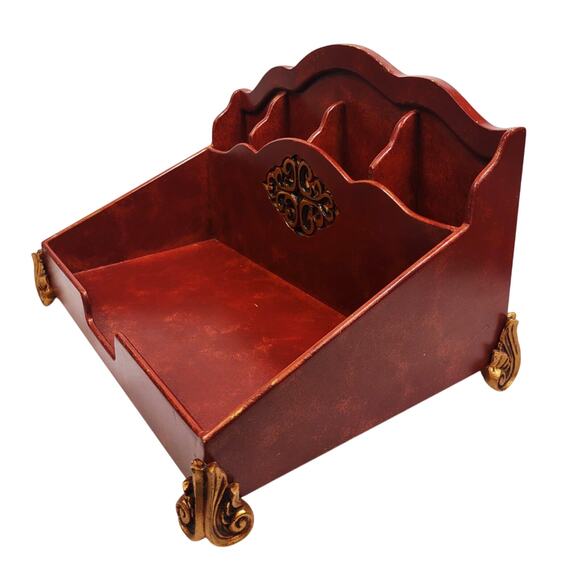 Vintage Mid Century Modern Footed Wooden Mail Letter Desk Organizer Ornate NICE! - Picture 2 of 14